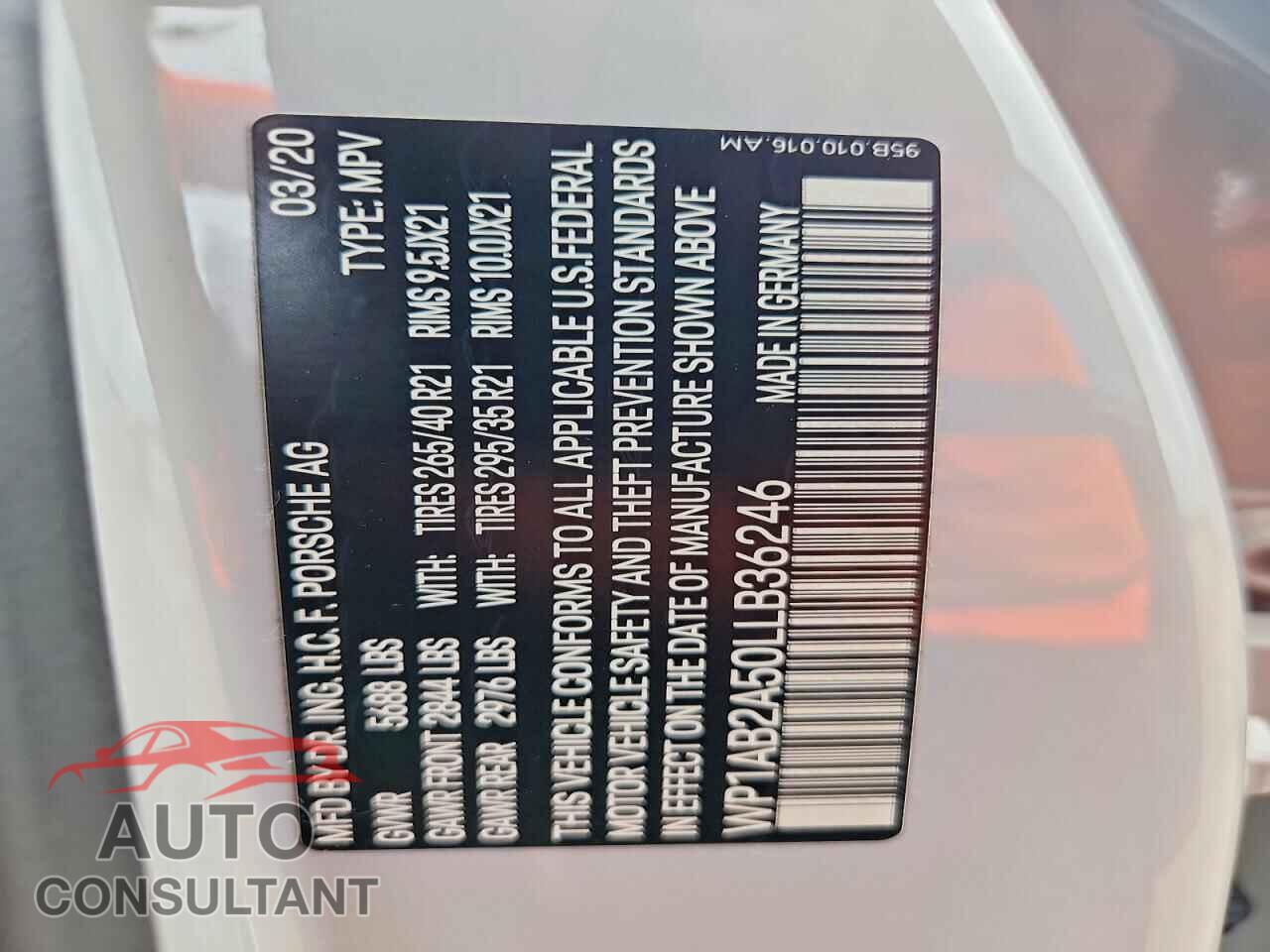 PORSCHE MACAN 2020 - WP1AB2A50LLB36246