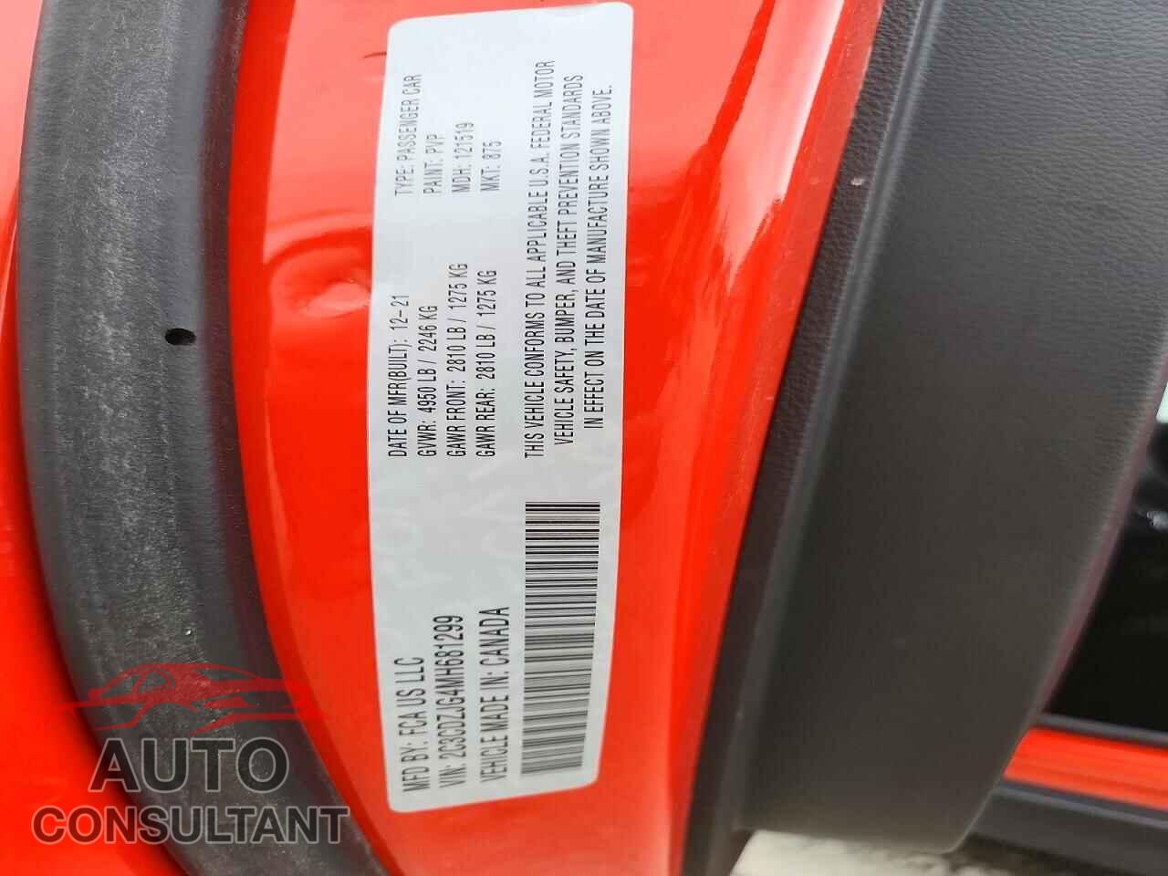 DODGE CHALLENGER 2021 - 2C3CDZJG4MH681299