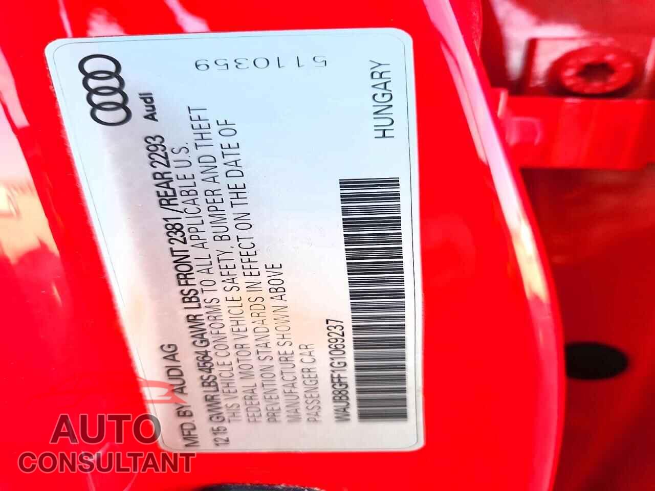 AUDI A3 2016 - WAUB8GFF1G1069237
