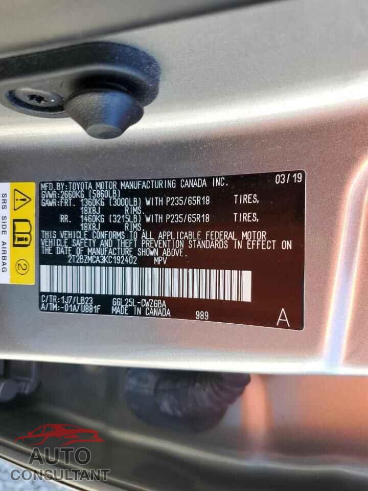 LEXUS RX350 2019 - 2T2BZMCA3KC192402