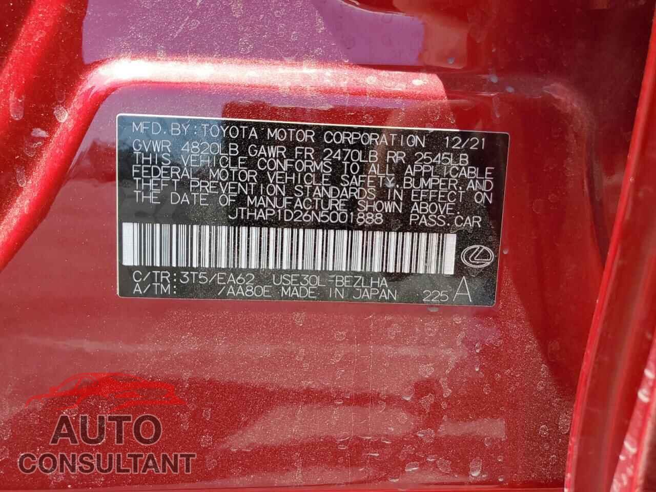 LEXUS IS 500 F S 2022 - JTHAP1D26N5001888