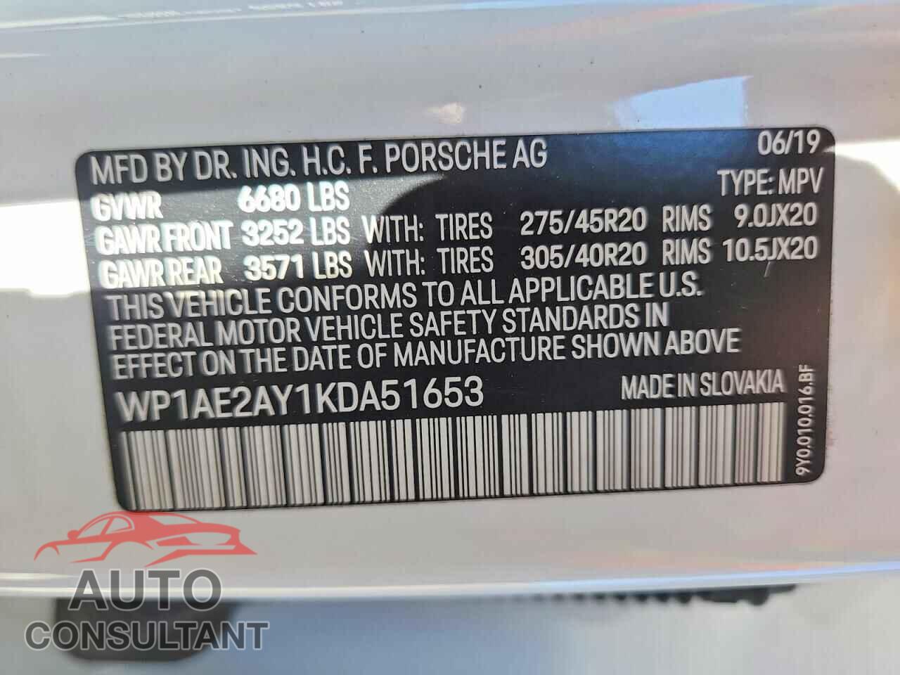PORSCHE CAYENNE 2019 - WP1AE2AY1KDA51653