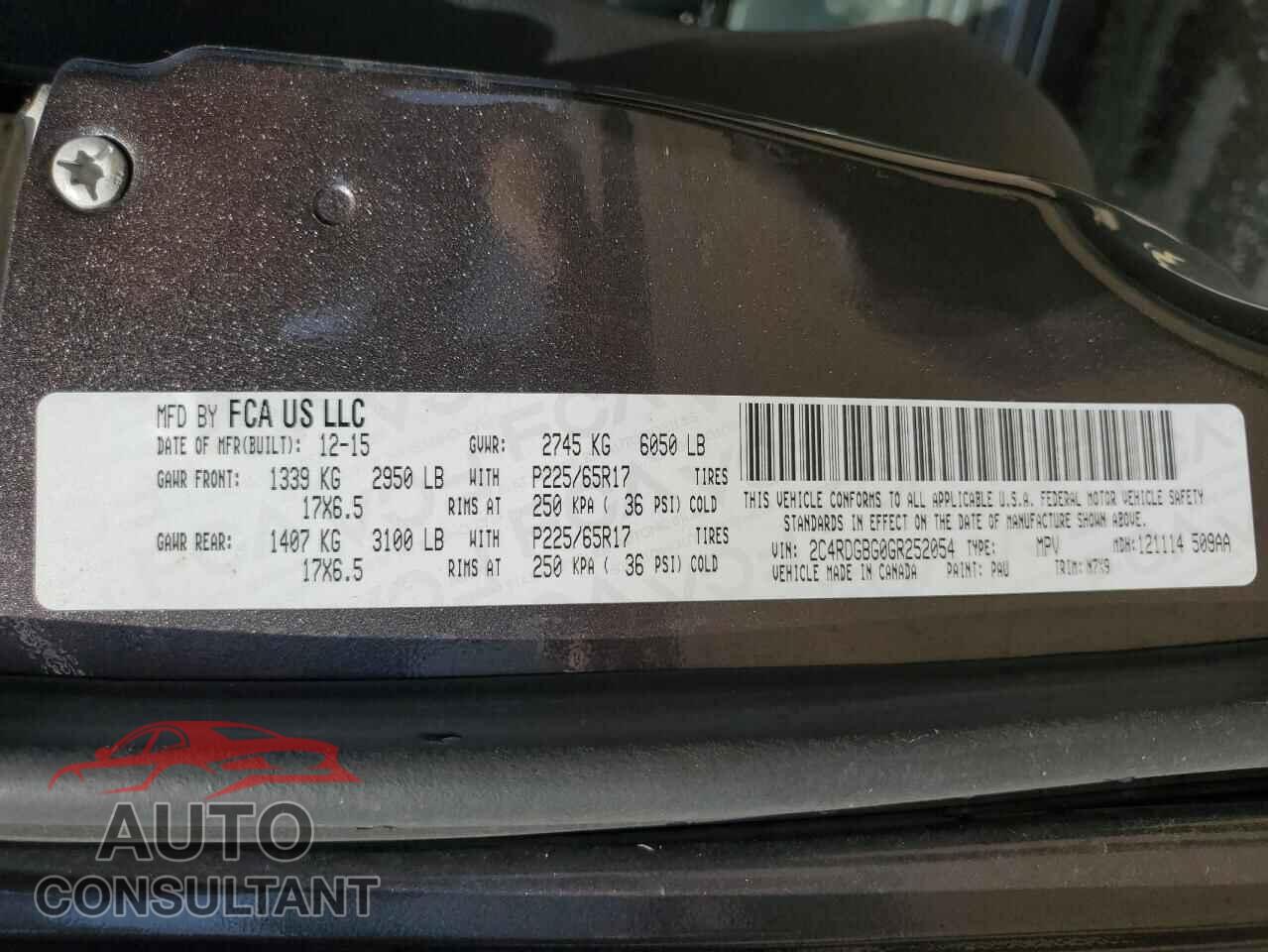DODGE CARAVAN 2016 - 2C4RDGBG0GR252054