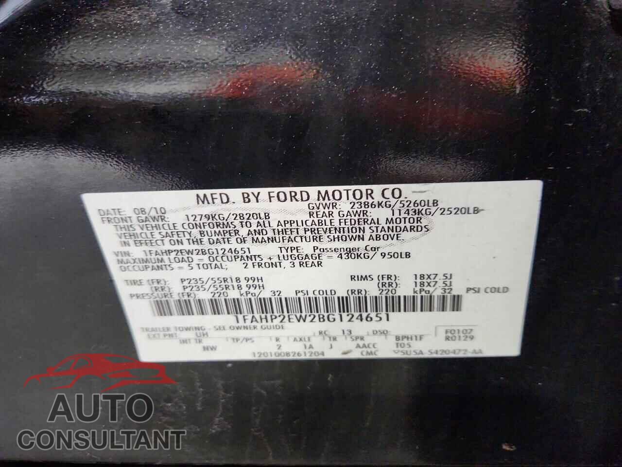 FORD TAURUS 2011 - 1FAHP2EW2BG124651