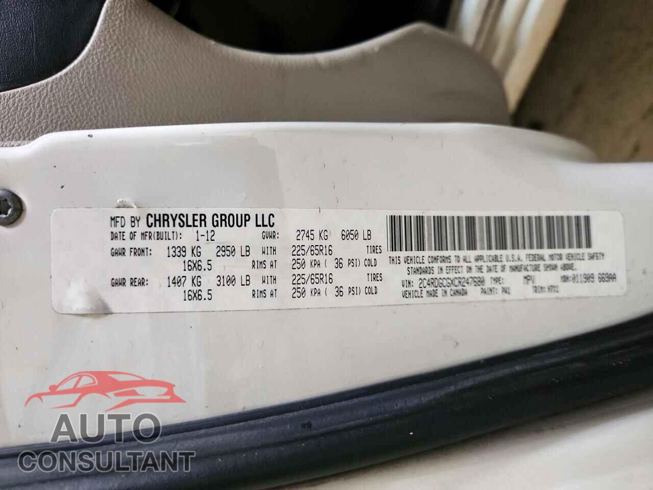 DODGE CARAVAN 2012 - 2C4RDGCGXCR247680
