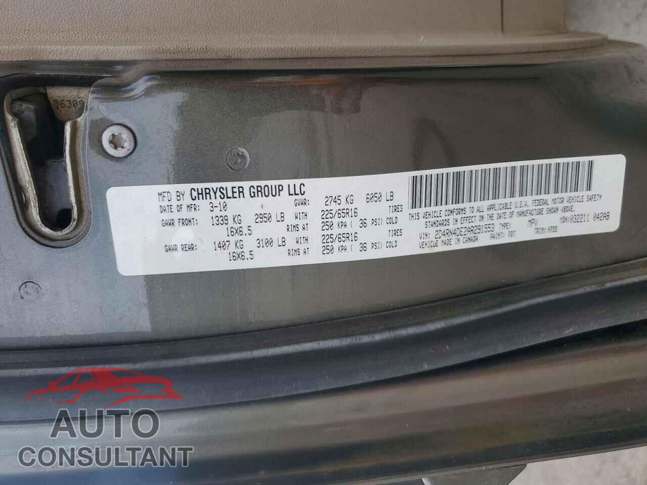DODGE CARAVAN 2010 - 2D4RN4DE2AR291553