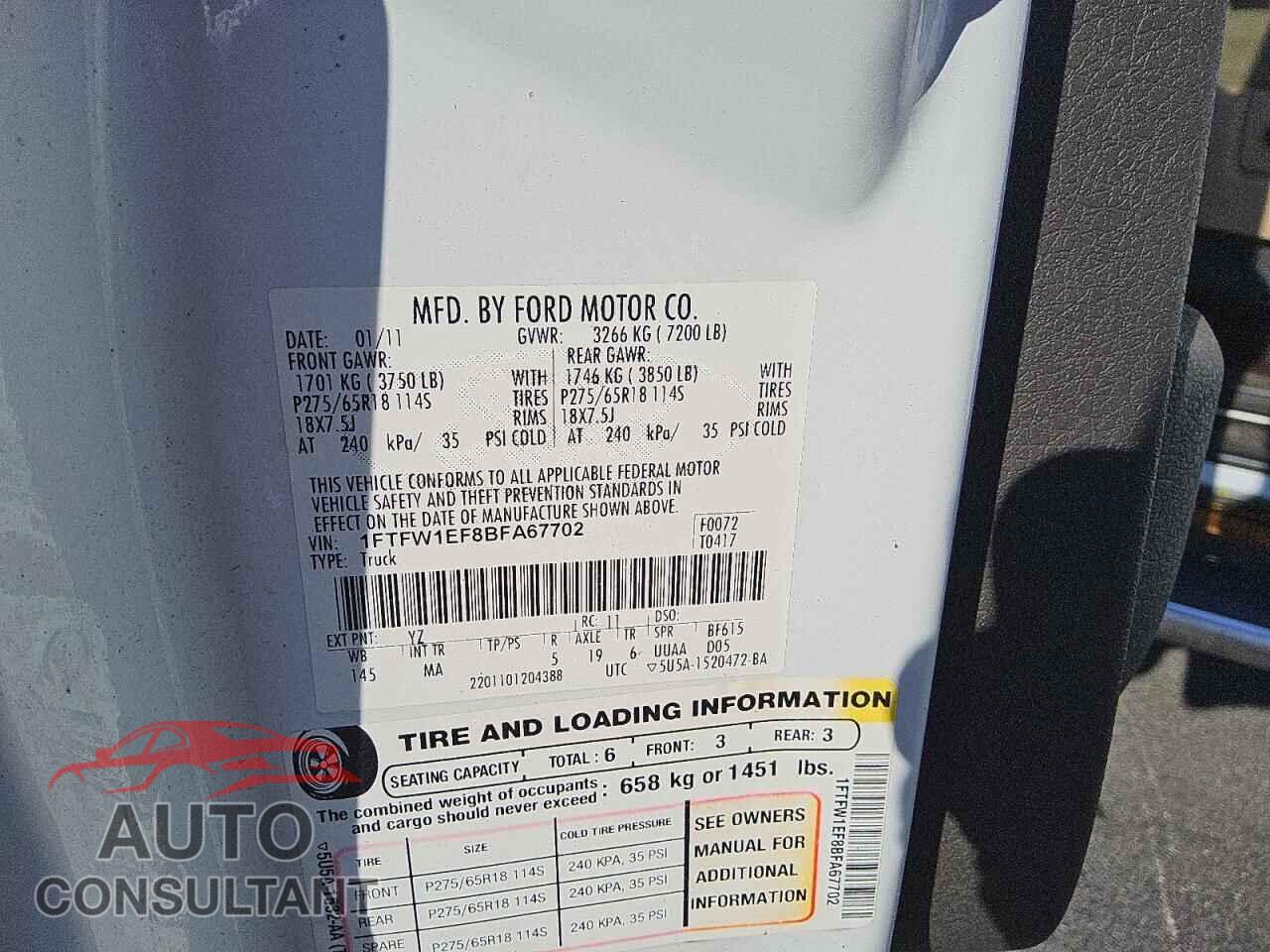 FORD F-150 2011 - 1FTFW1EF8BFA67702