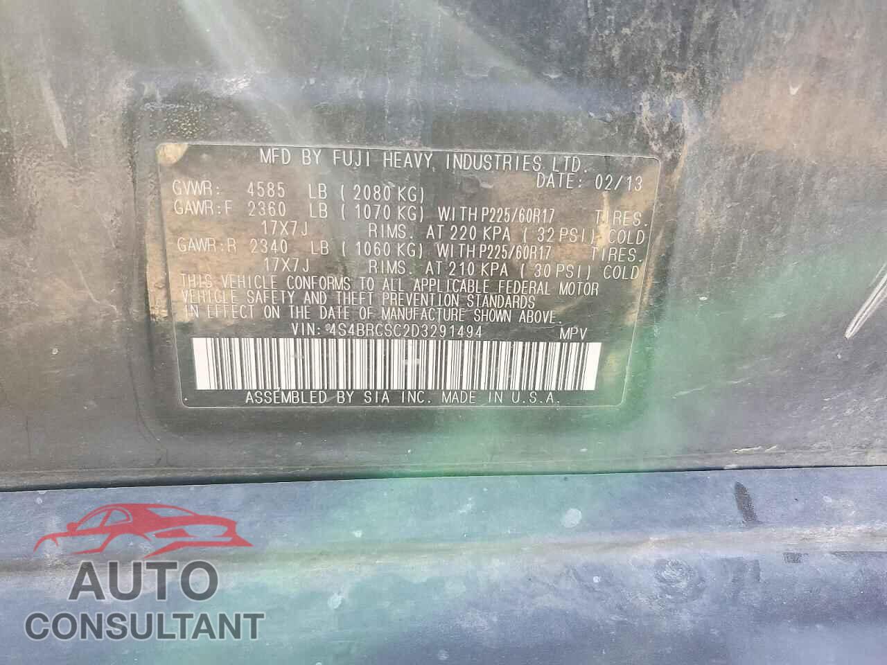 SUBARU OUTBACK 2013 - 4S4BRCSC2D3291494