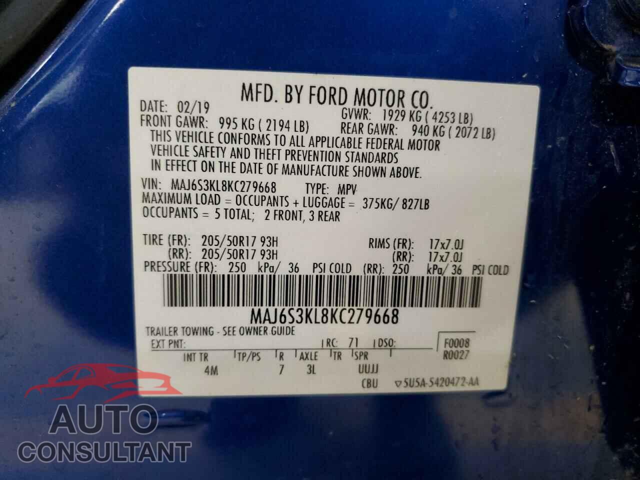 FORD ECOSPORT 2019 - MAJ6S3KL8KC279668