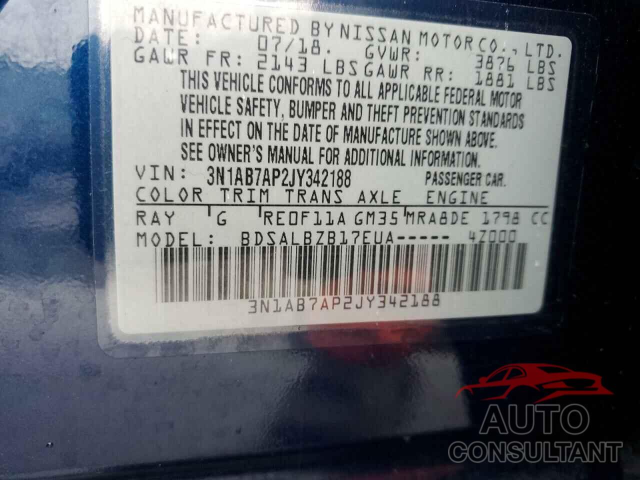 NISSAN SENTRA 2018 - 3N1AB7AP2JY342188