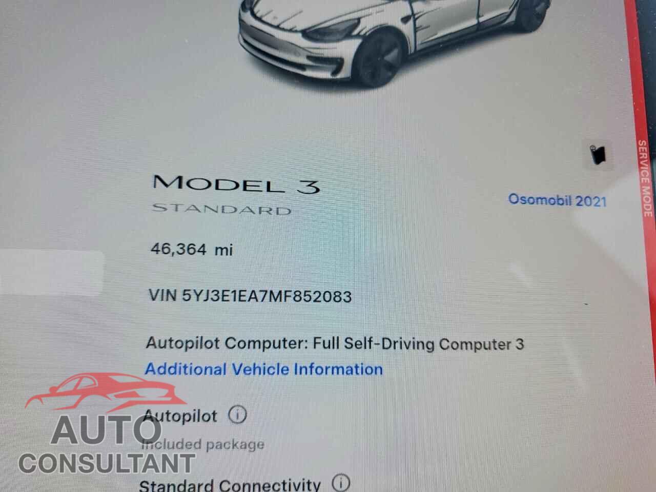 TESLA MODEL 3 2021 - 5YJ3E1EA7MF852083