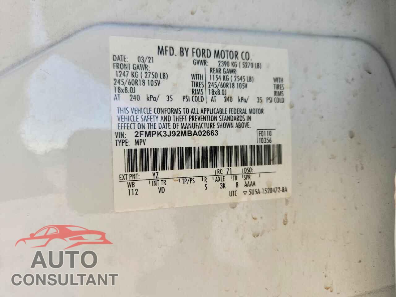FORD EDGE 2021 - 2FMPK3J92MBA02663