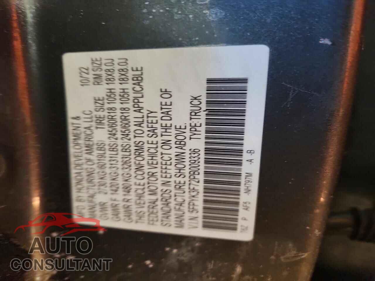 HONDA RIDGELINE 2023 - 5FPYK3F72PB009336