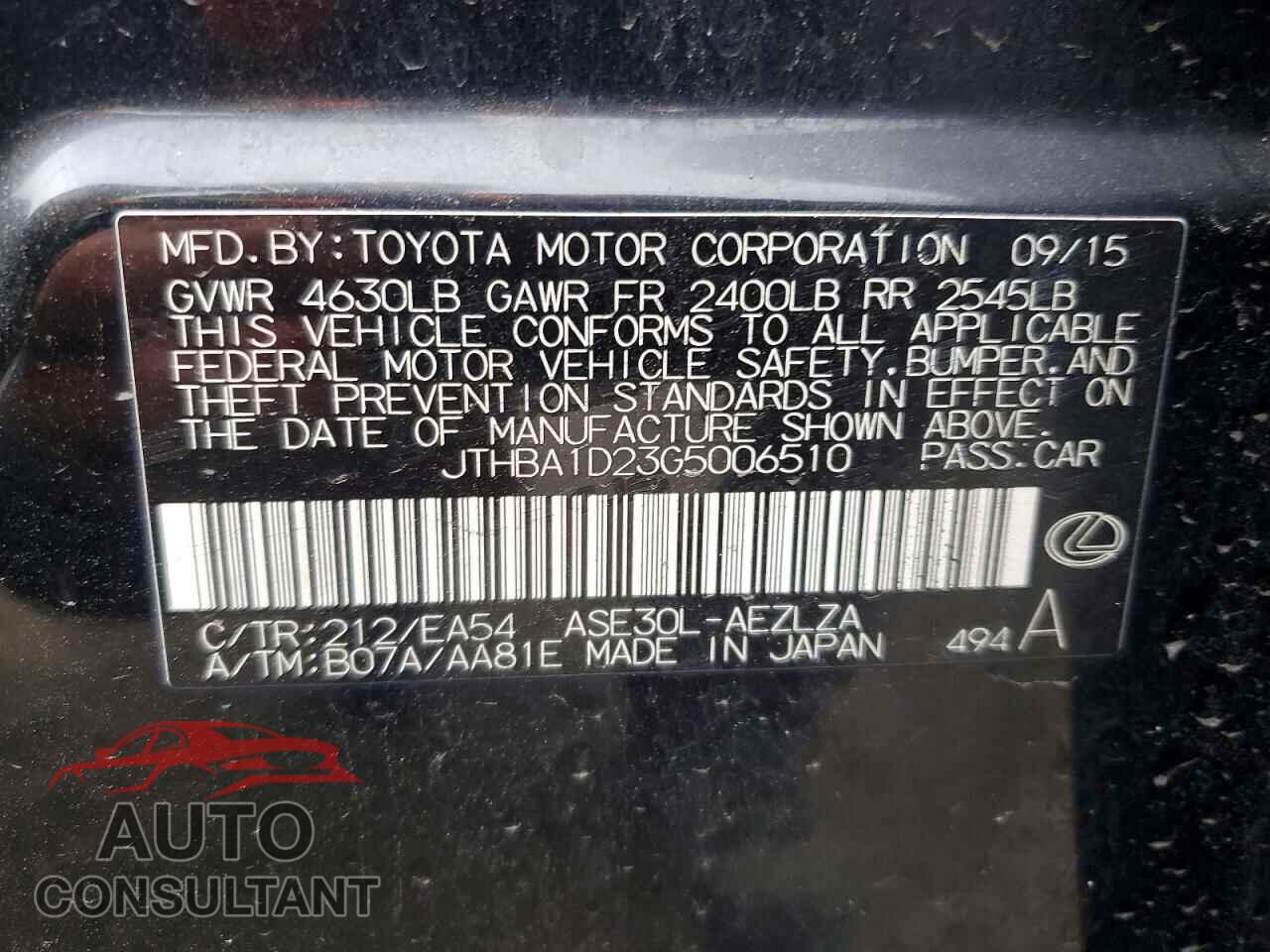 LEXUS IS 2016 - JTHBA1D23G5006510
