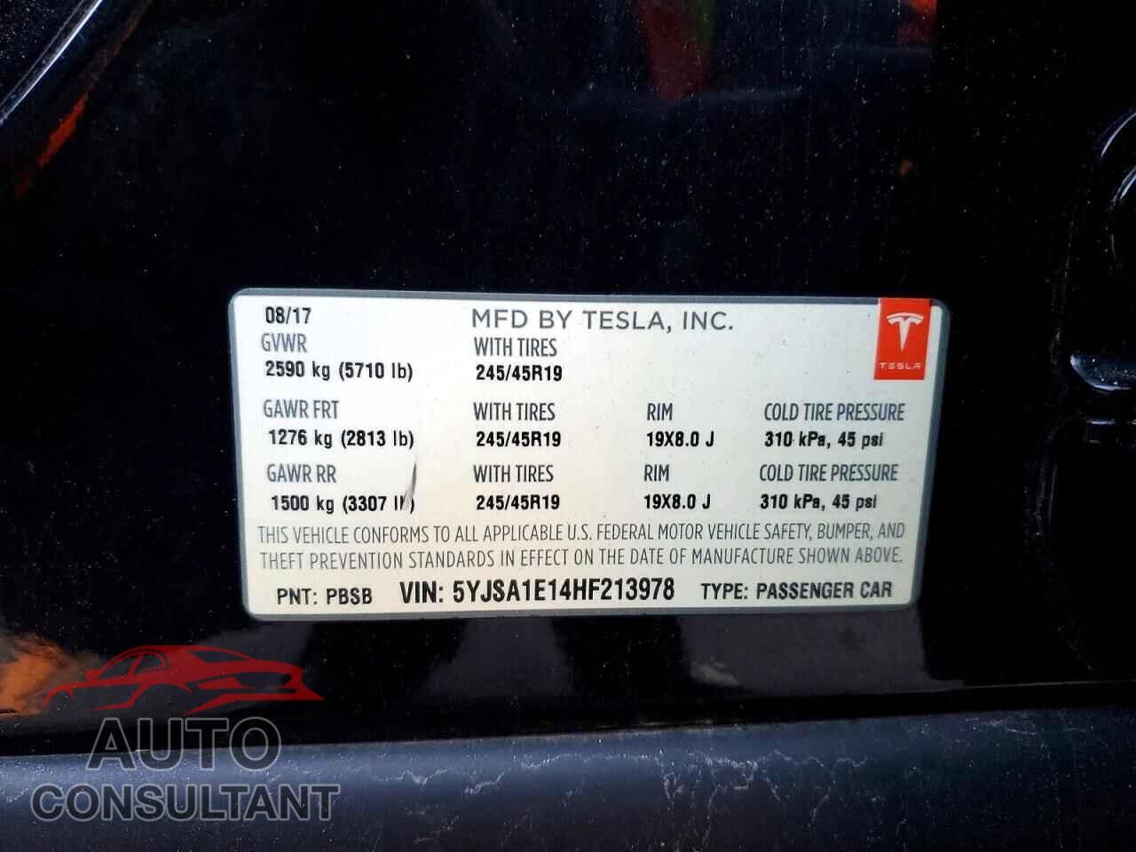 TESLA MODEL S 2017 - 5YJSA1E14HF213978