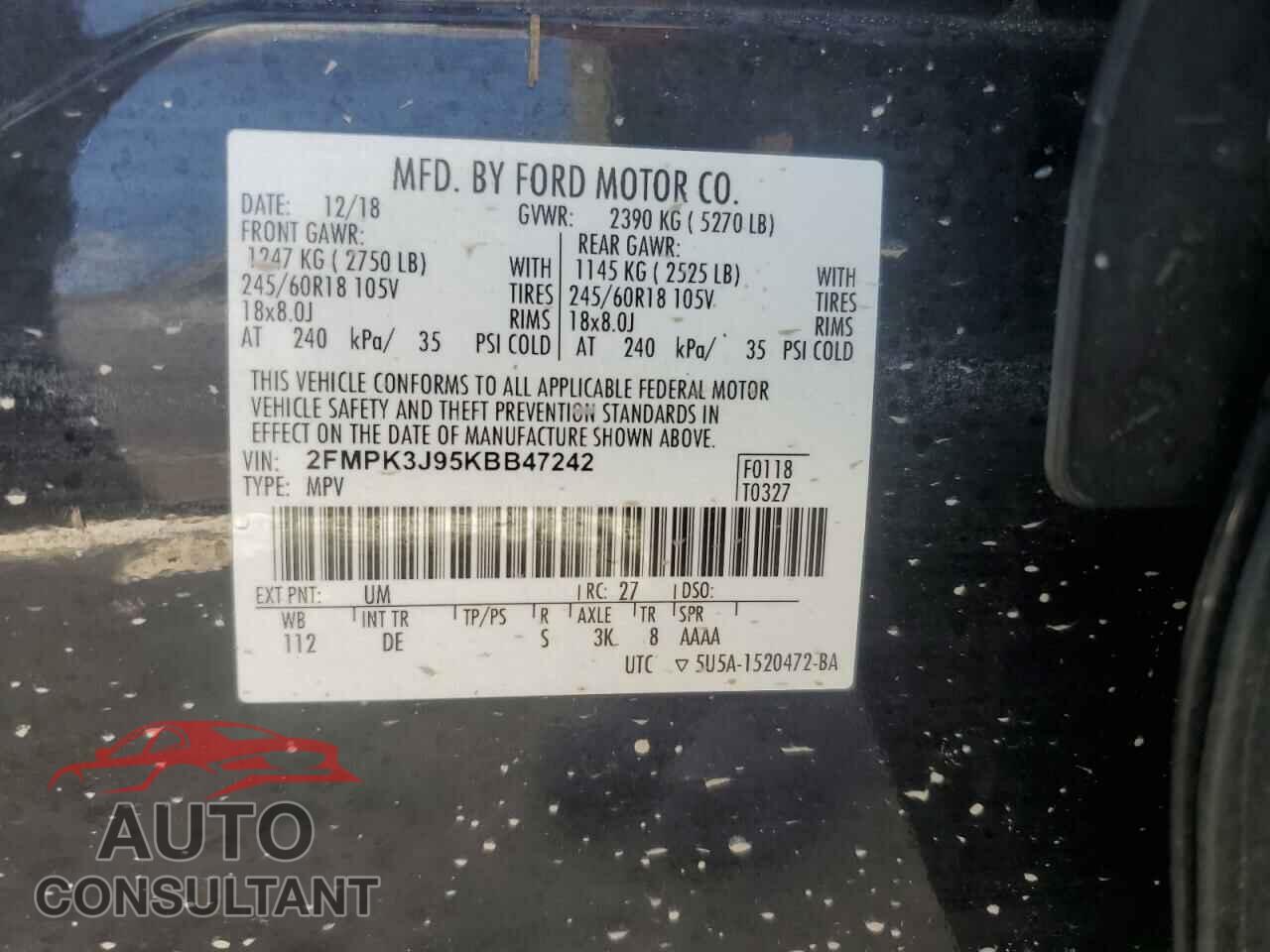FORD EDGE 2019 - 2FMPK3J95KBB47242