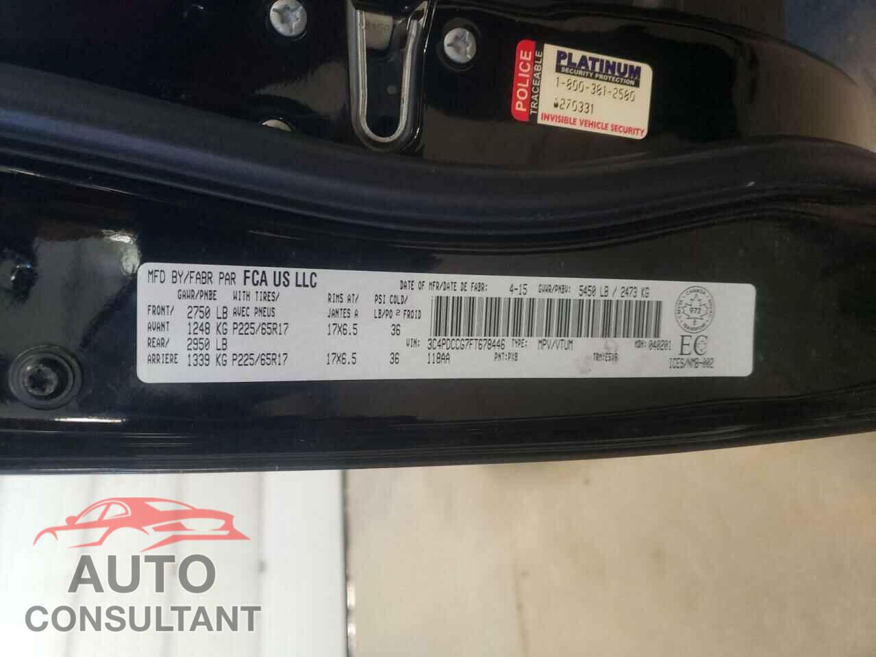 DODGE JOURNEY 2015 - 3C4PDCCG7FT678446