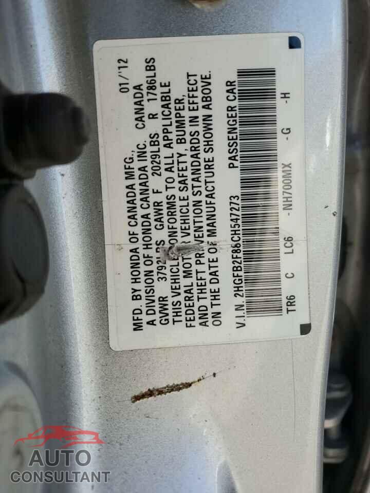 HONDA CIVIC 2012 - 2HGFB2F88CH547273