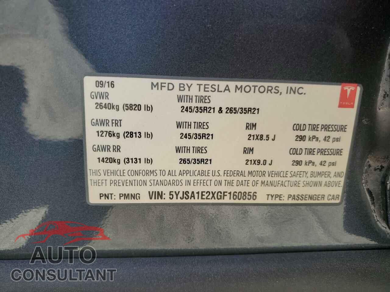 TESLA MODEL S 2016 - 5YJSA1E2XGF160856