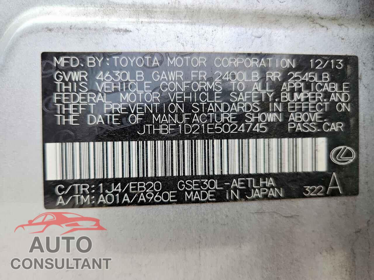 LEXUS IS 2014 - JTHBF1D21E5024745