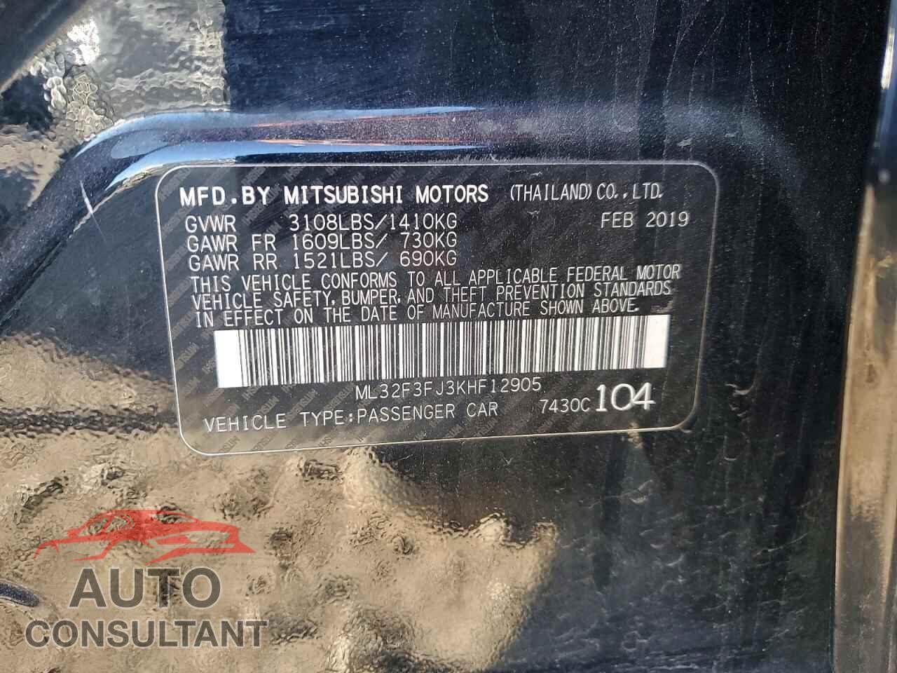 MITSUBISHI MIRAGE 2019 - ML32F3FJ3KHF12905
