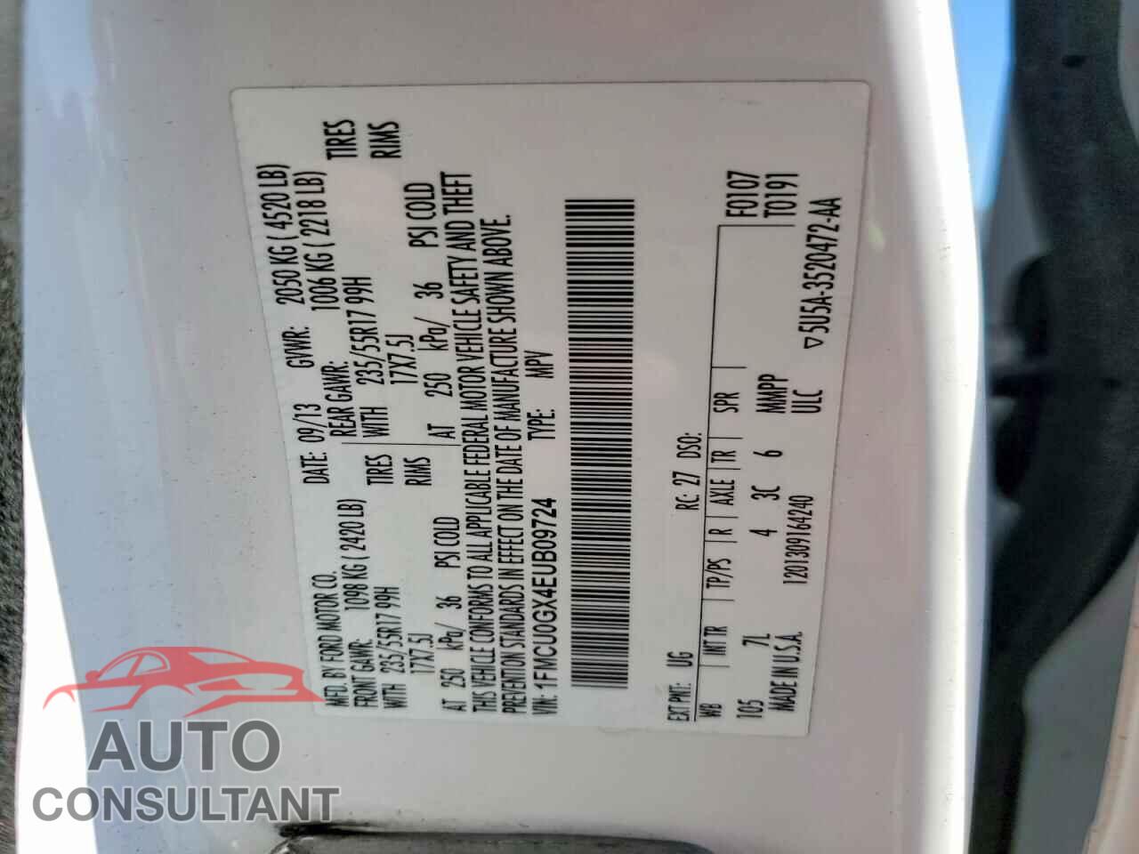 FORD ESCAPE 2014 - 1FMCU0GX4EUB09724