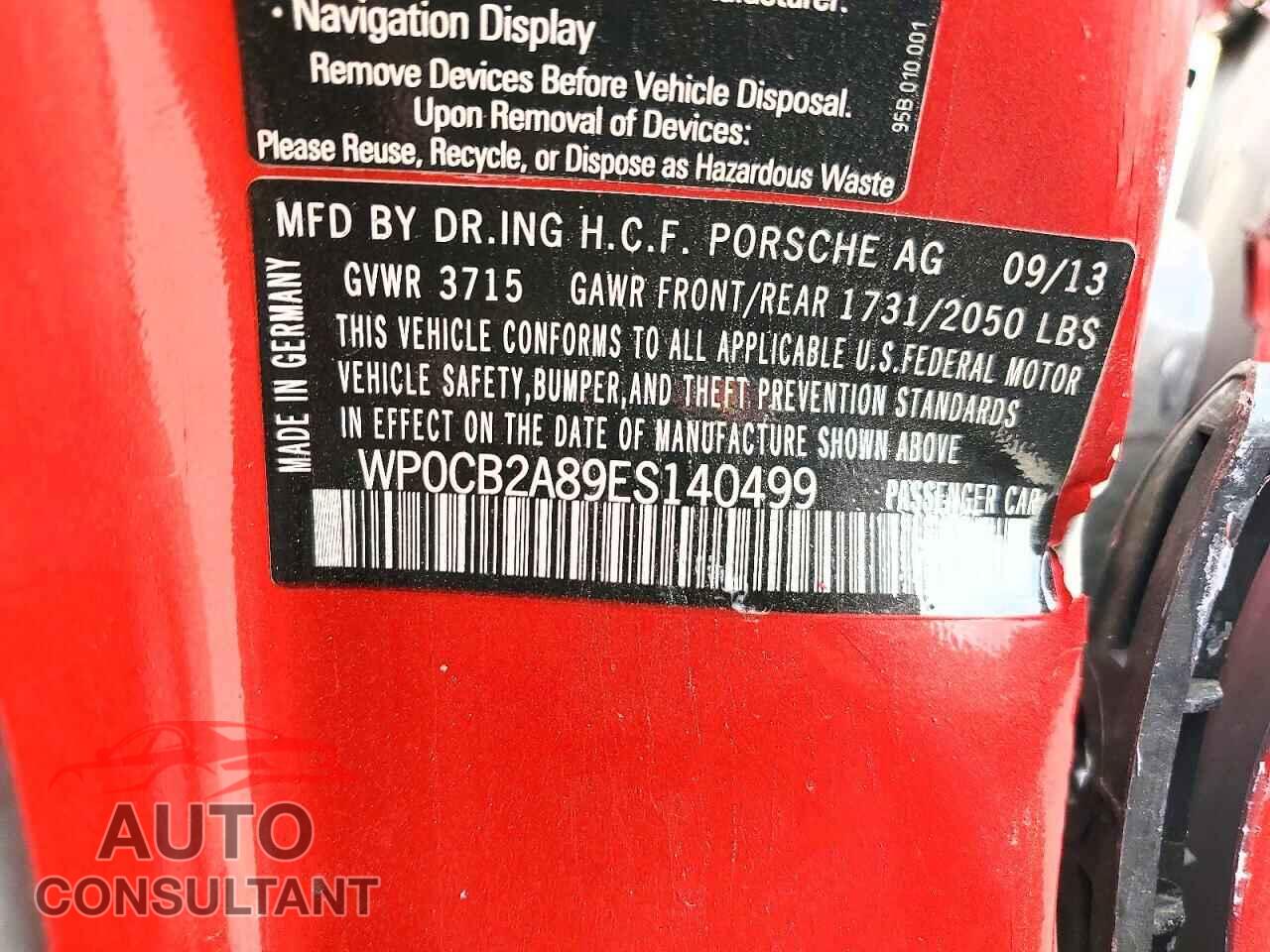 PORSCHE BOXSTER 2014 - WP0CB2A89ES140499