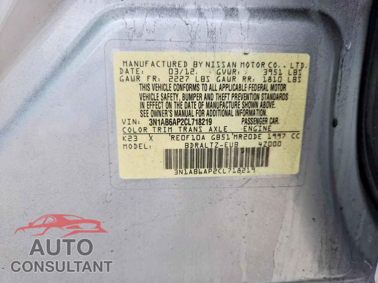 NISSAN SENTRA 2012 - 3N1AB6AP2CL718219