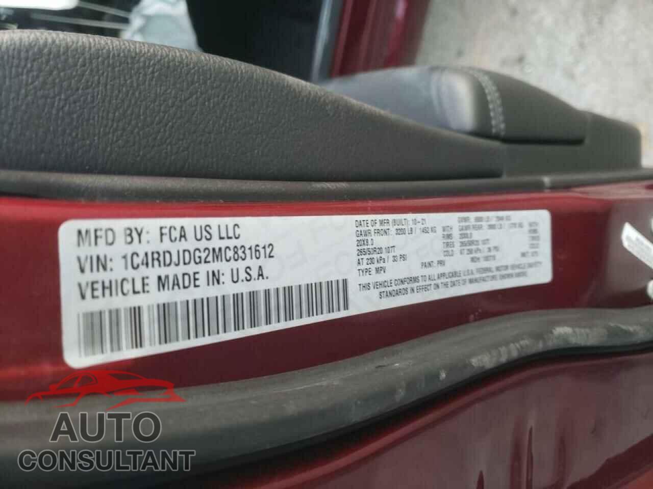 DODGE DURANGO 2021 - 1C4RDJDG2MC831612