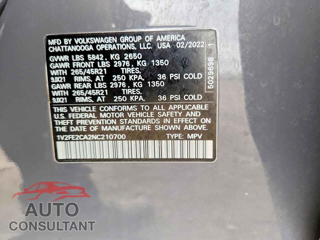 VOLKSWAGEN ATLAS 2022 - 1V2FE2CA2NC210700