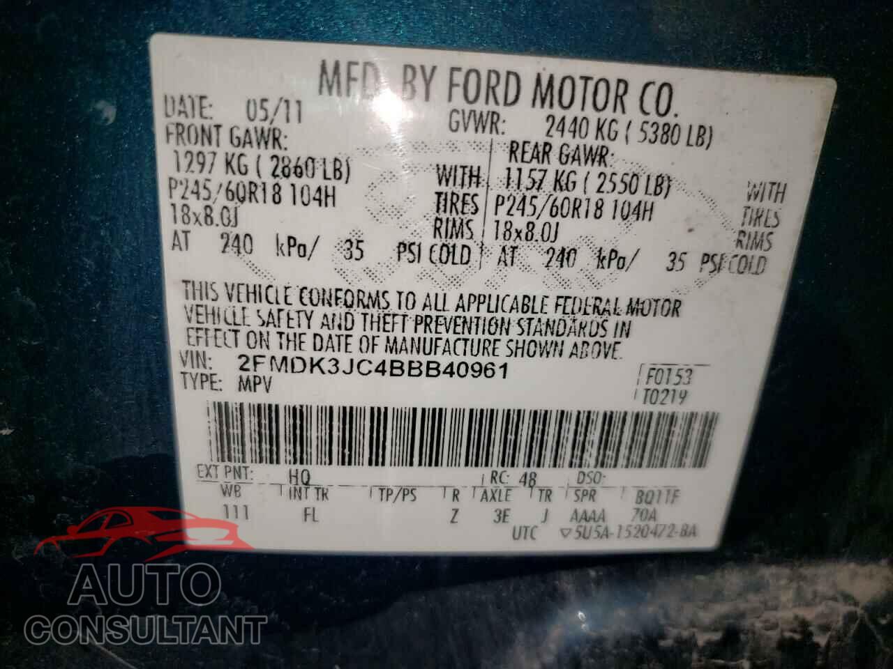 FORD EDGE 2011 - 2FMDK3JC4BBB40961