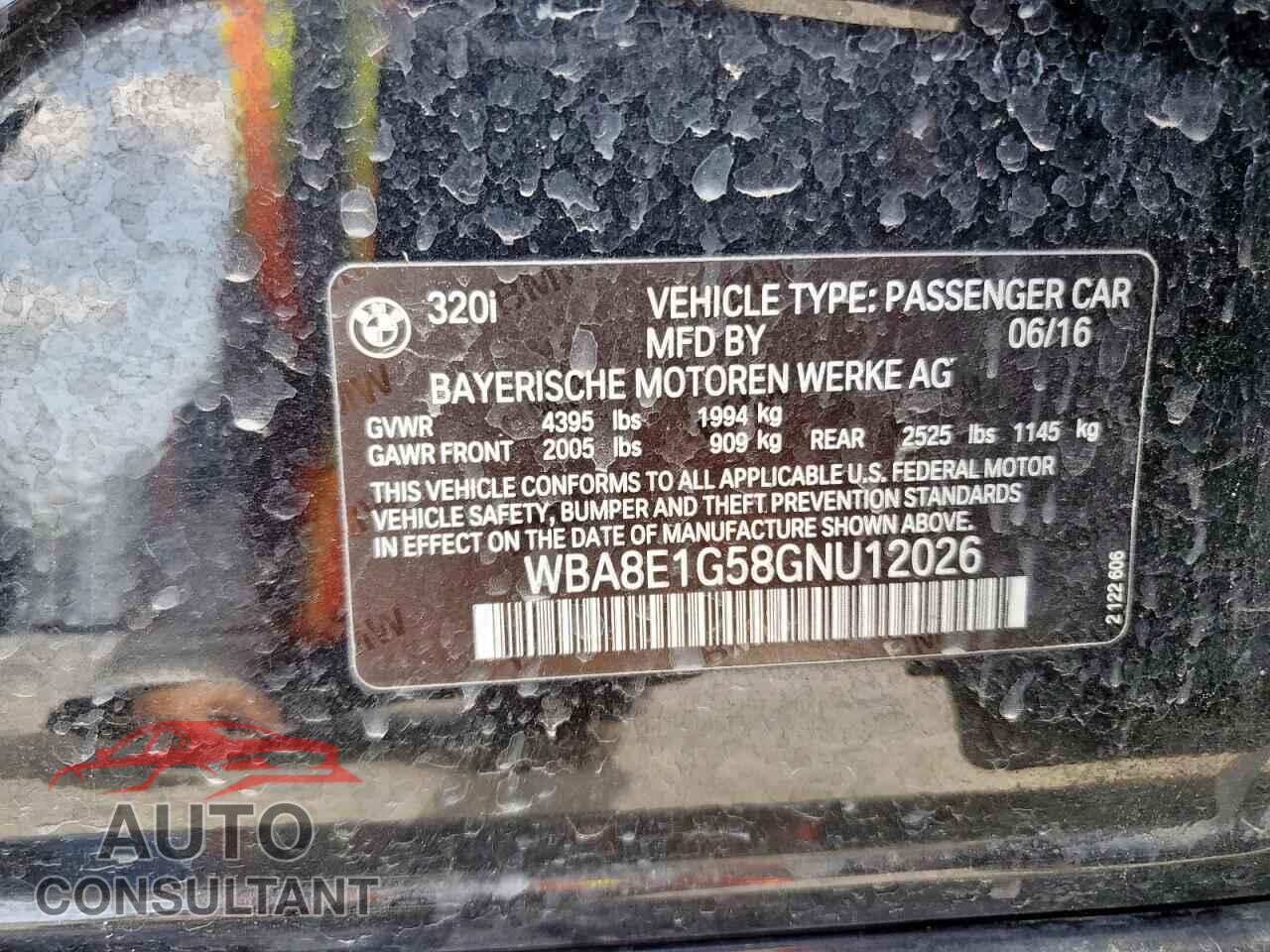 BMW 3 SERIES 2016 - WBA8E1G58GNU12026