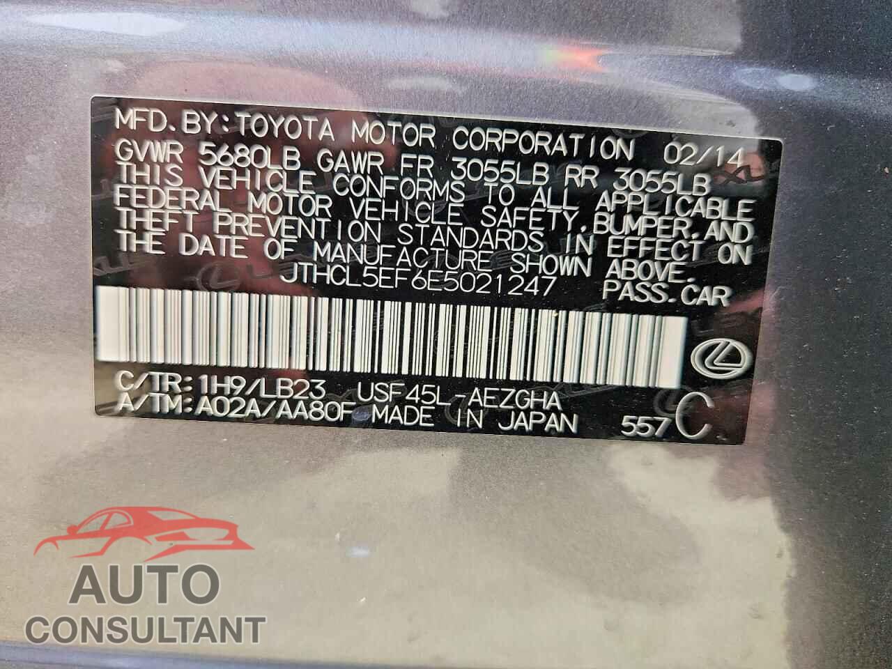LEXUS LS460 2014 - JTHCL5EF6E5021247
