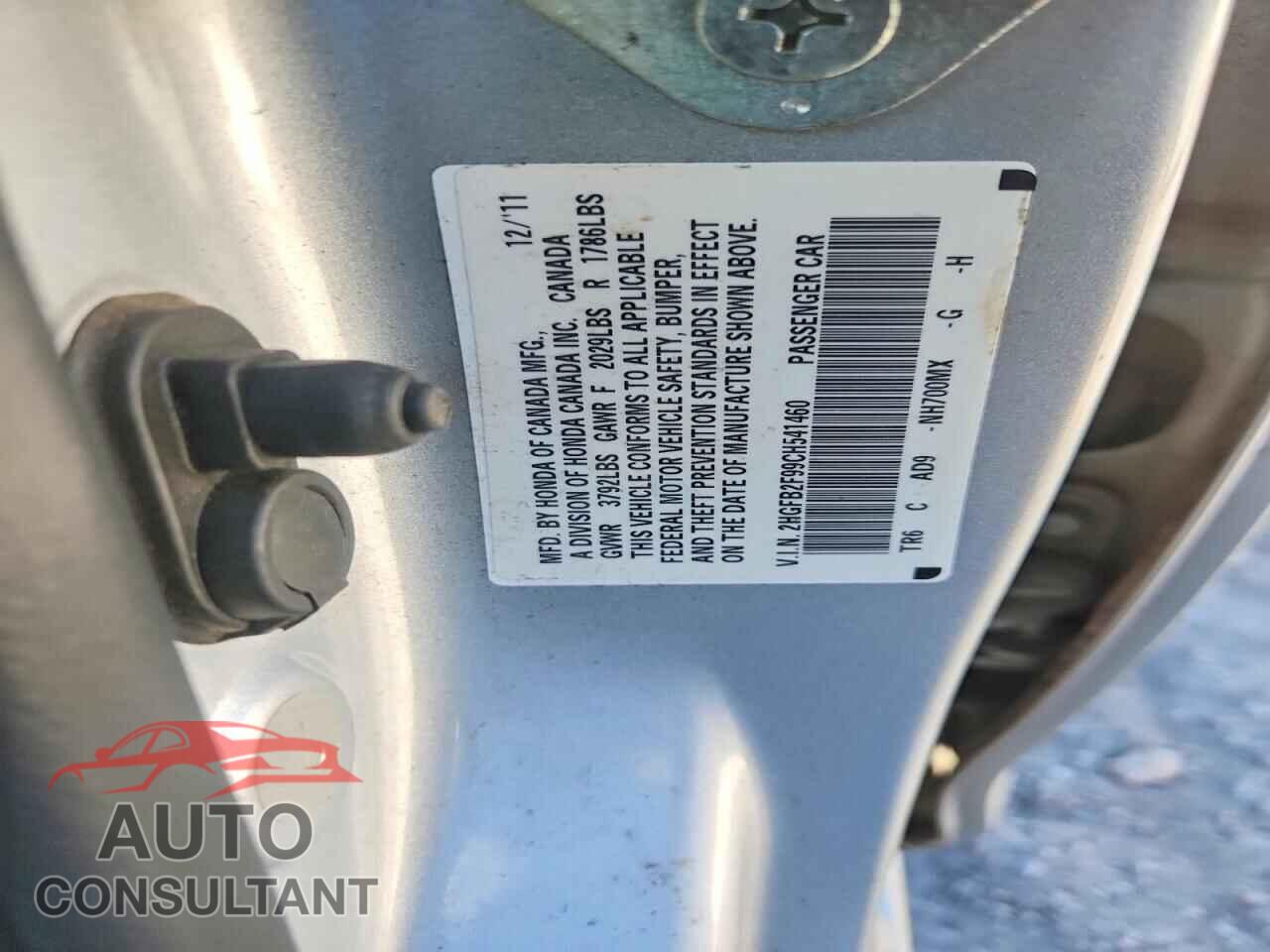 HONDA CIVIC 2012 - 2HGFB2F99CH541460
