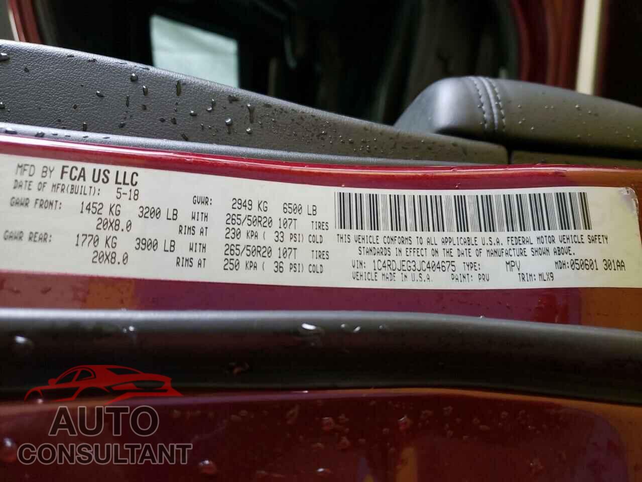 DODGE DURANGO 2018 - 1C4RDJEG3JC404675