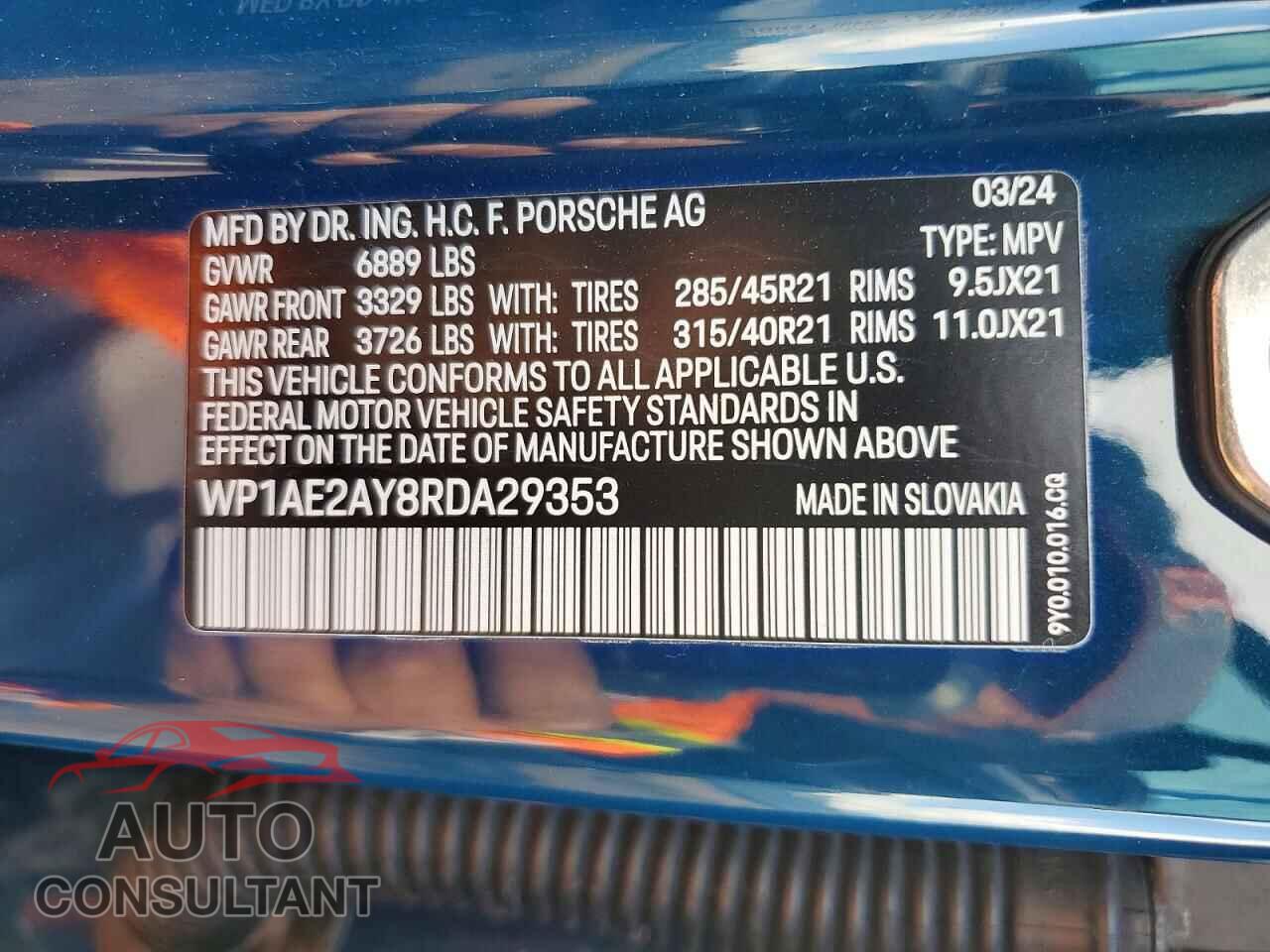 PORSCHE CAYENNE 2024 - WP1AE2AY8RDA29353