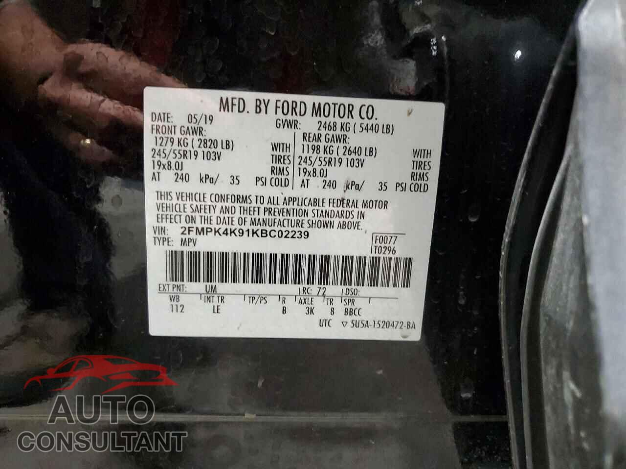 FORD EDGE 2019 - 2FMPK4K91KBC02239