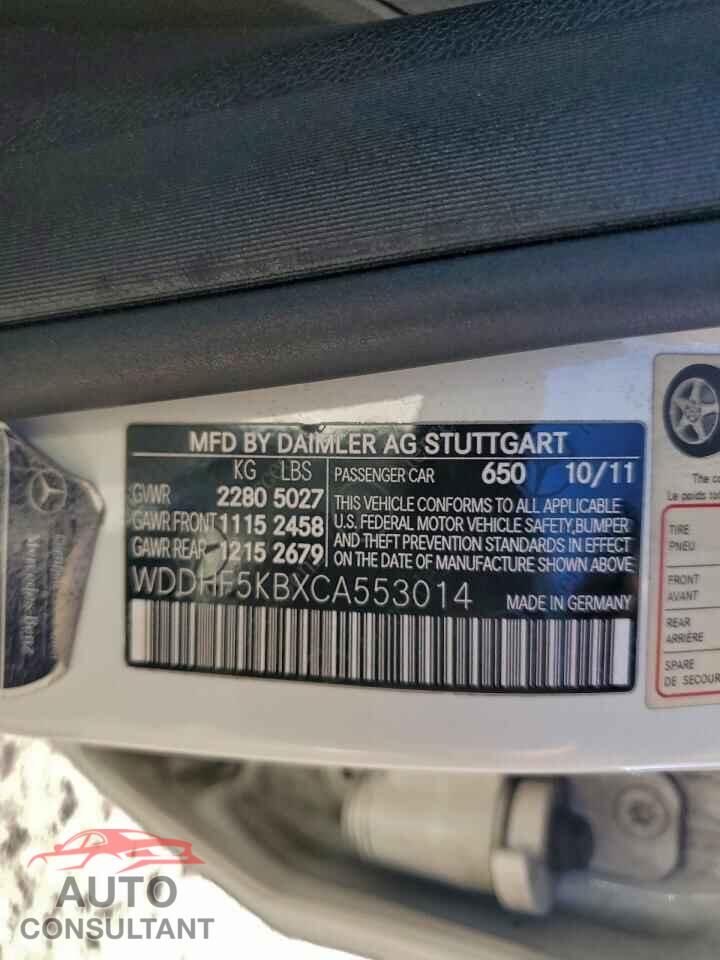 MERCEDES-BENZ E-CLASS 2012 - WDDHF5KBXCA553014