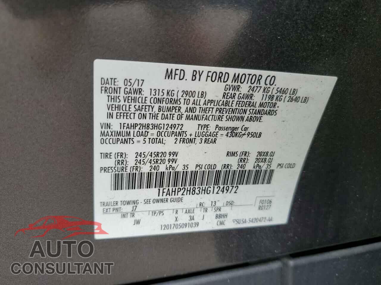 FORD TAURUS 2017 - 1FAHP2H83HG124972