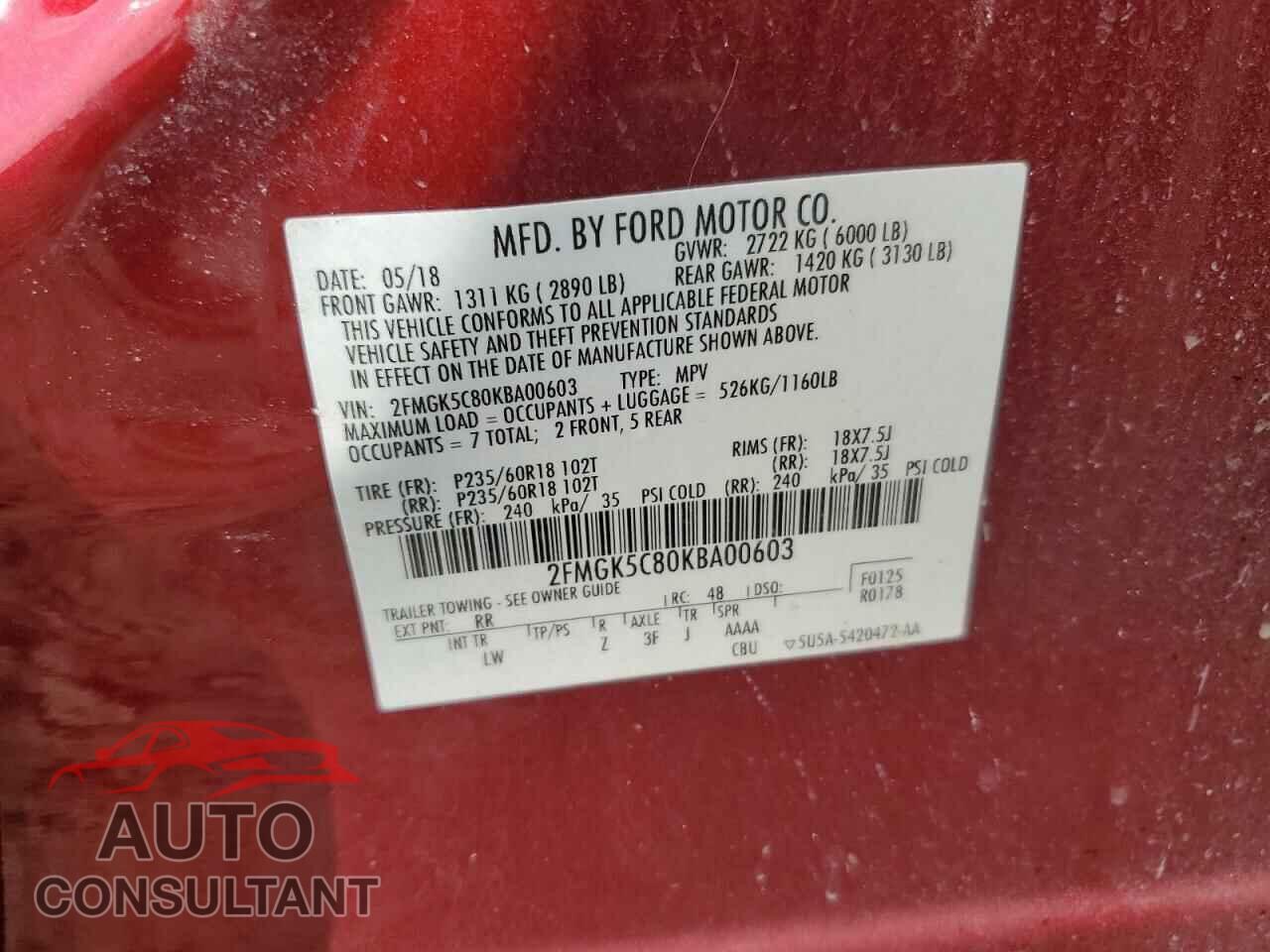 FORD FLEX 2019 - 2FMGK5C80KBA00603