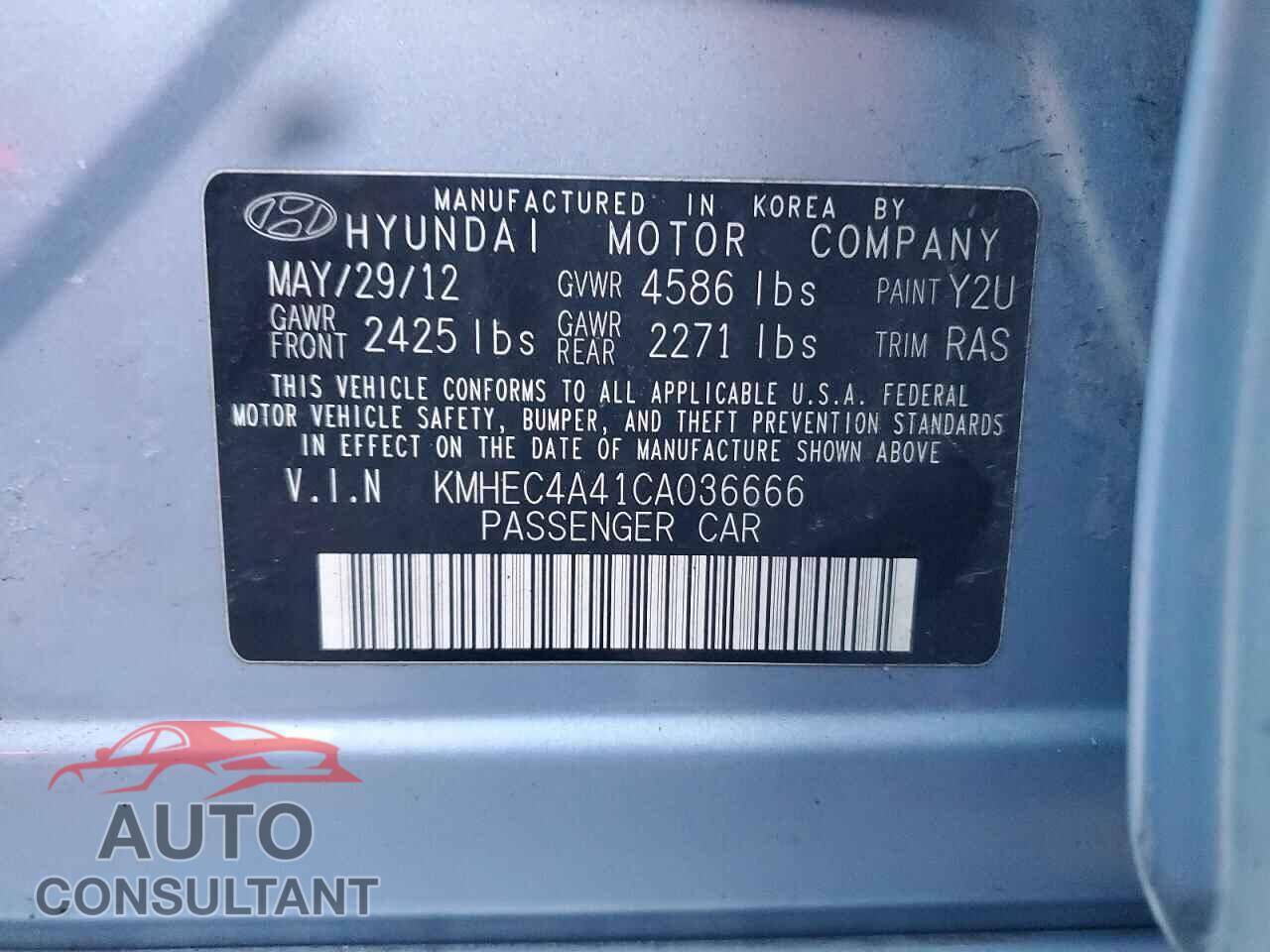 HYUNDAI SONATA 2012 - KMHEC4A41CA036666