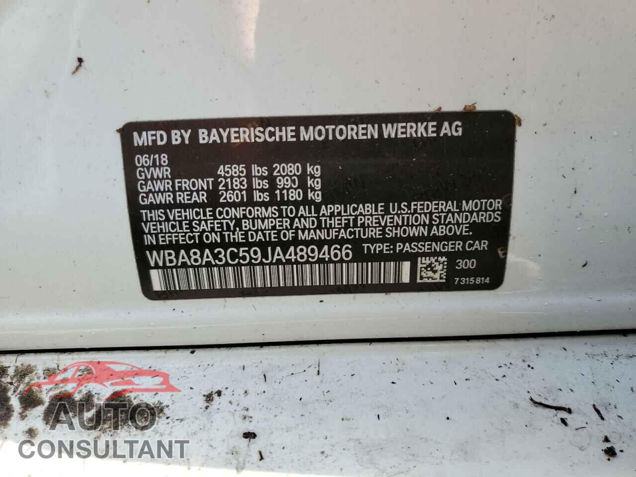 BMW 3 SERIES 2018 - WBA8A3C59JA489466
