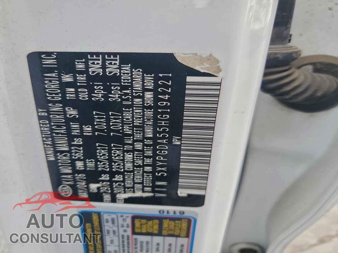 KIA SORENTO 2017 - 5XYPGDA55HG194221