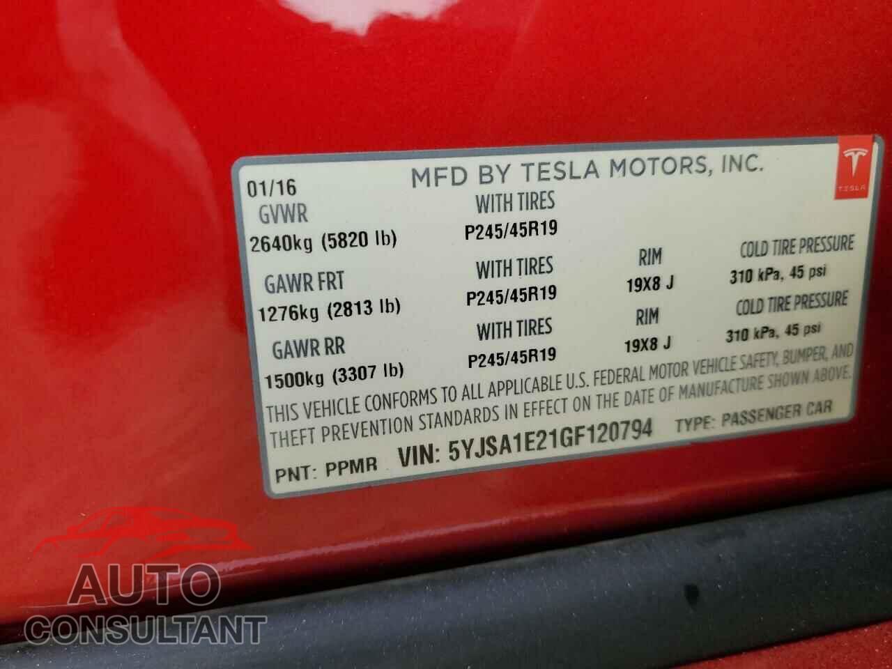 TESLA MODEL S 2016 - 5YJSA1E21GF120794