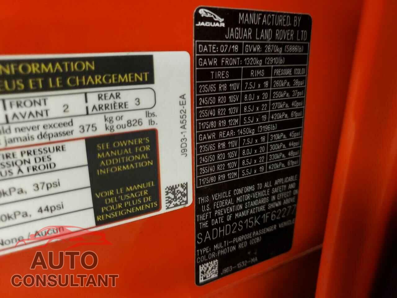 JAGUAR I-PACE 2019 - SADHD2S15K1F62277