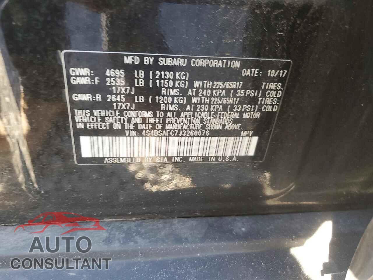 SUBARU OUTBACK 2018 - 4S4BSAFC7J3260076