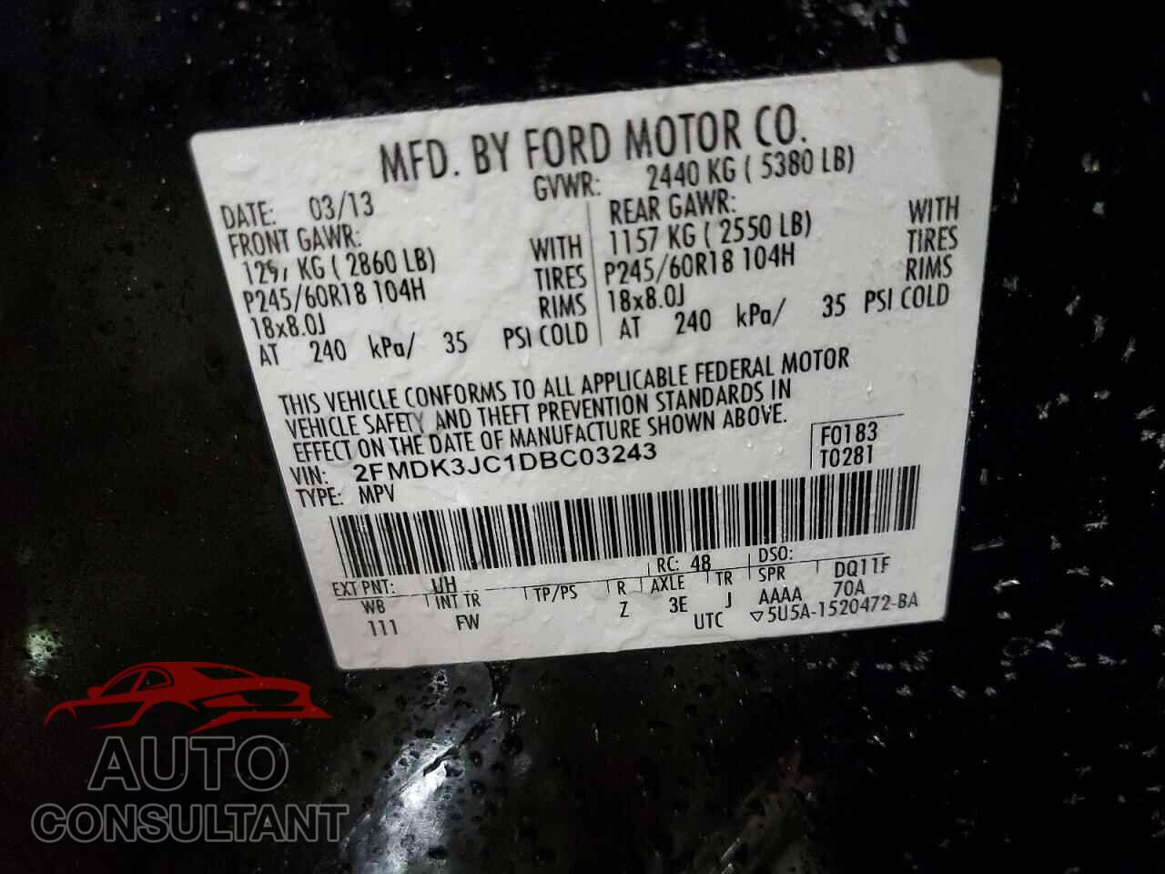 FORD EDGE 2013 - 2FMDK3JC1DBC03243
