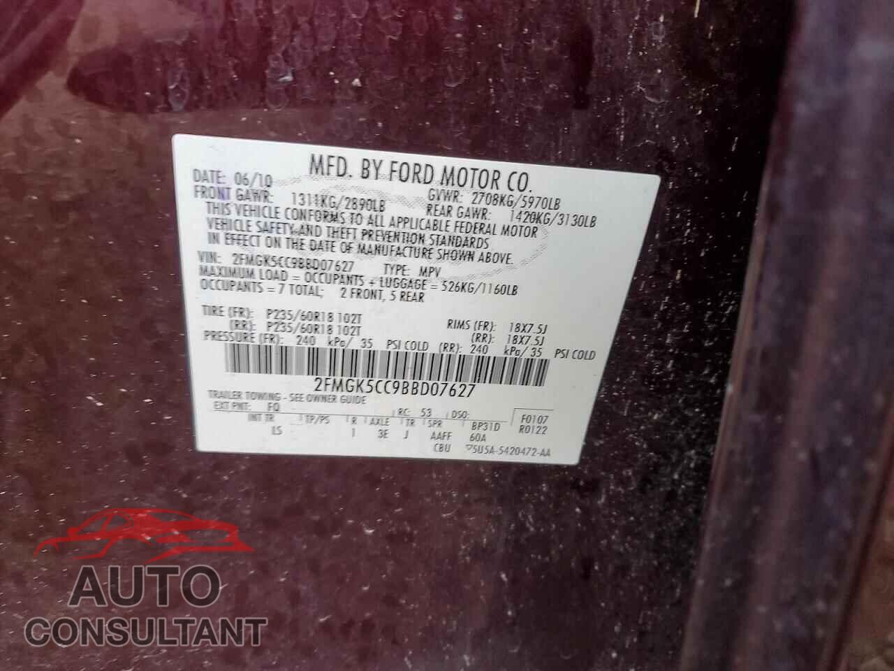 FORD FLEX 2011 - 2FMGK5CC9BBD07627