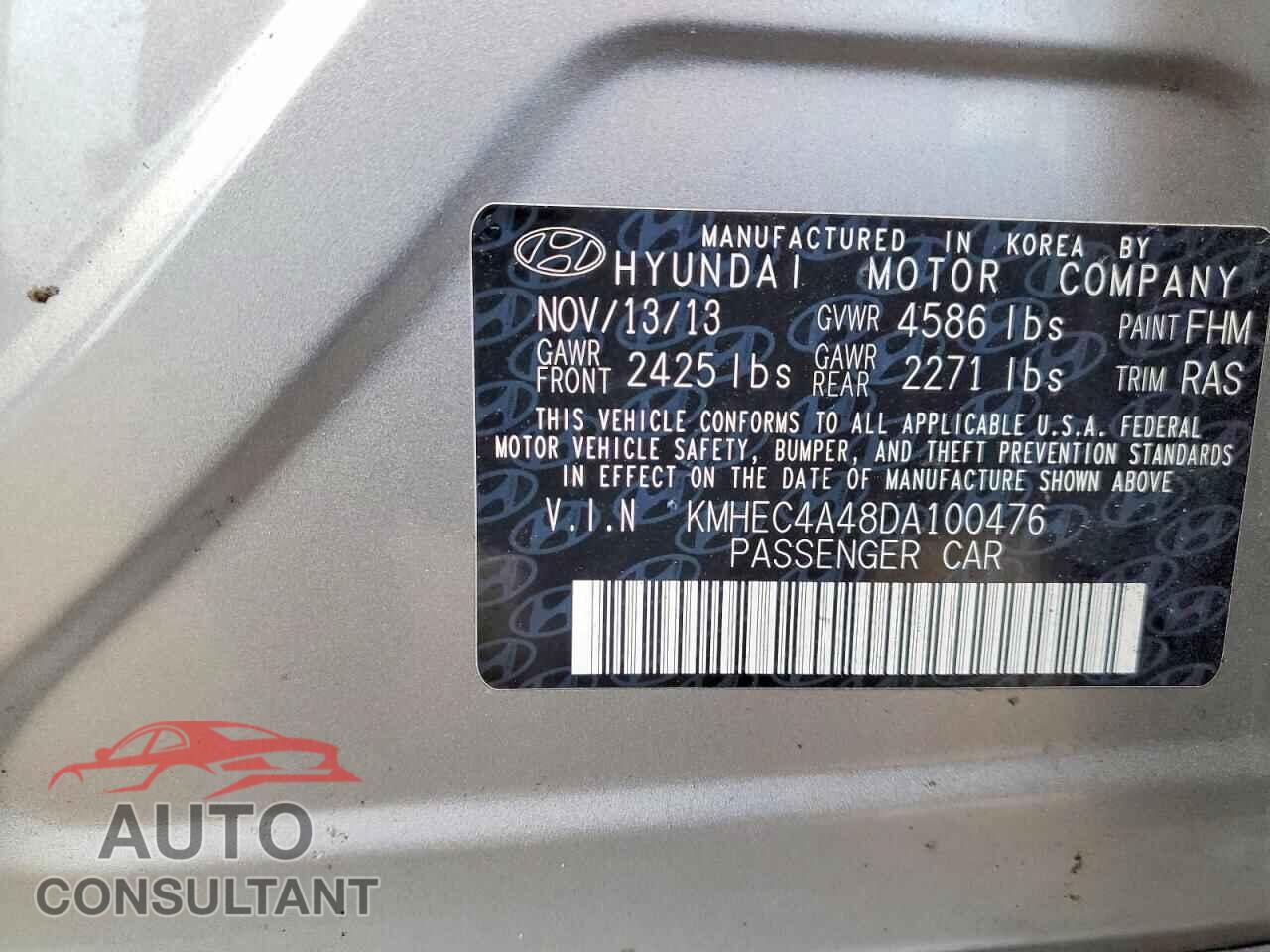 HYUNDAI SONATA 2013 - KMHEC4A48DA100476