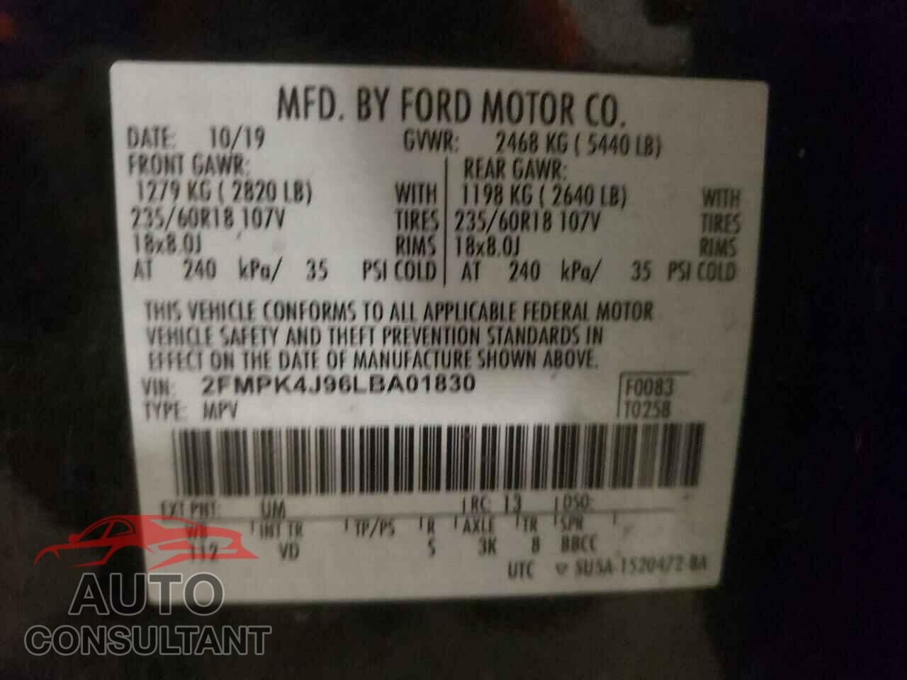 FORD EDGE 2020 - 2FMPK4J96LBA01830